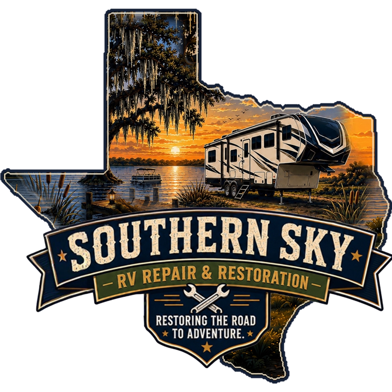 Southern Sky RV Repair and Restoration official Texas silhouette logo